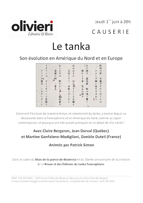 causerie autour du tanka à la librairie Olivieri de Montréal